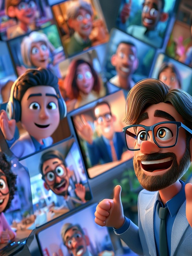 Virtual Meeting Cartoon Illustration Poster. poster — illustration art