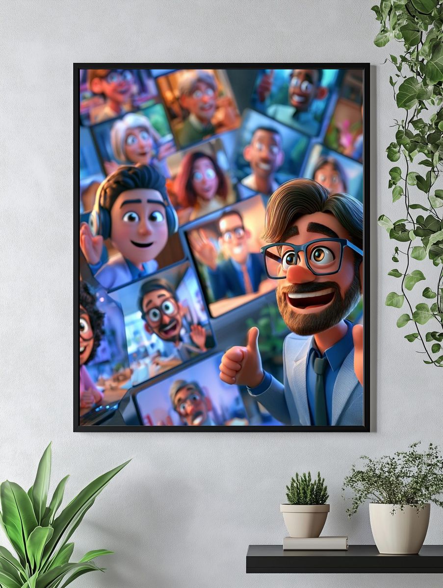 Virtual Meeting Cartoon Illustration Poster. — room view 4