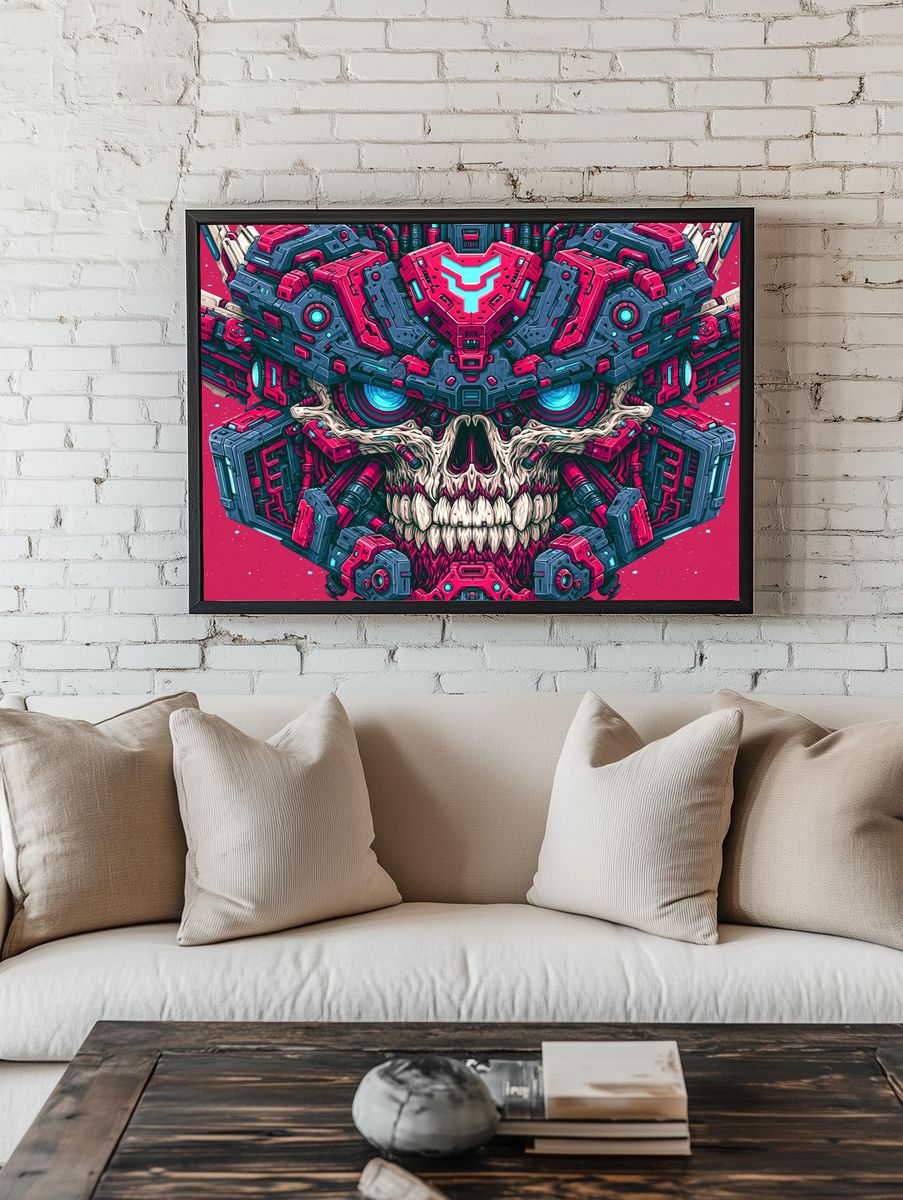Cyber Skull Mecha Illustration Poster. room preview