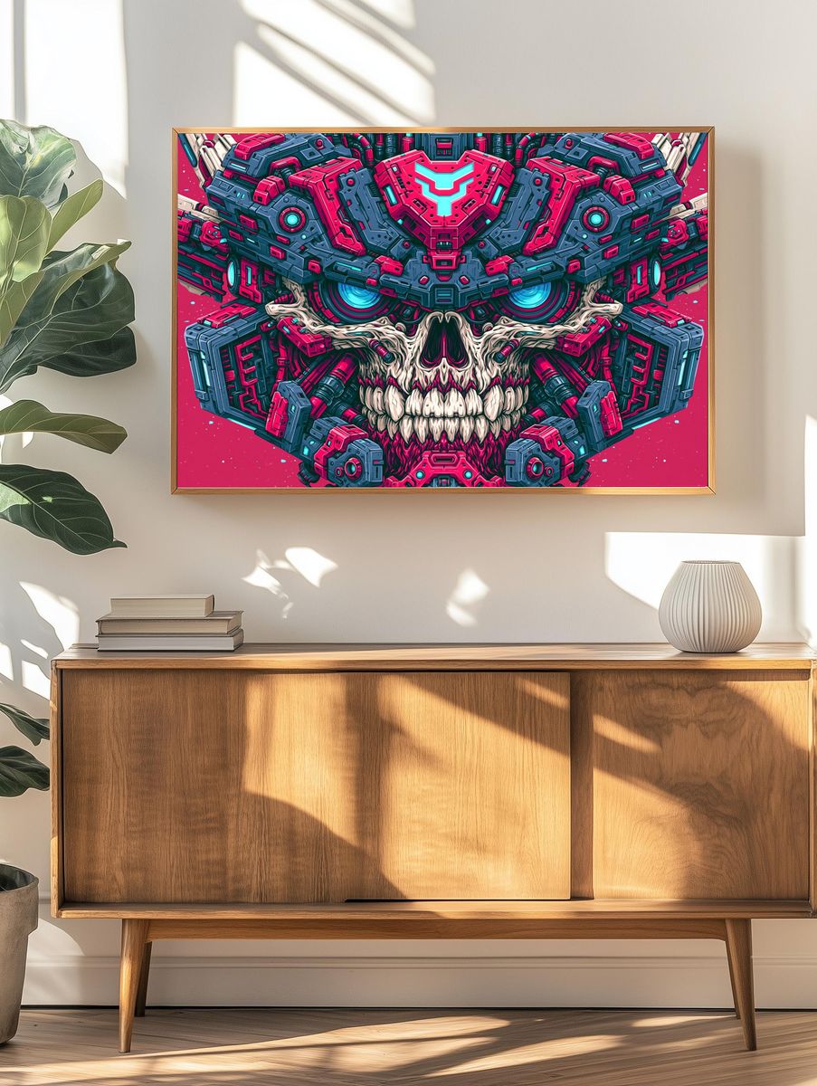 Cyber Skull Mecha Illustration Poster. — room view 3
