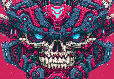Cyber Skull Mecha Illustration Poster. poster print