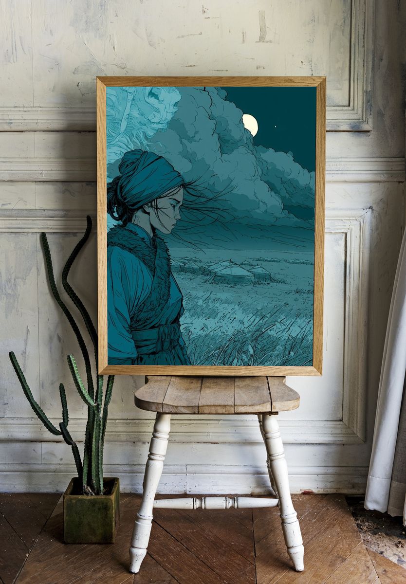 Moonlit Warrior Illustration Poster. room preview