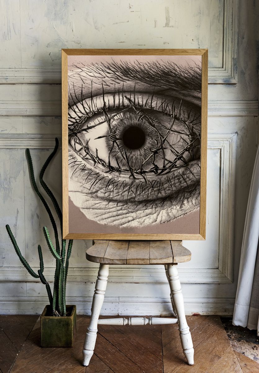 Barbed Wire Eye Illustration Poster. — room view 1