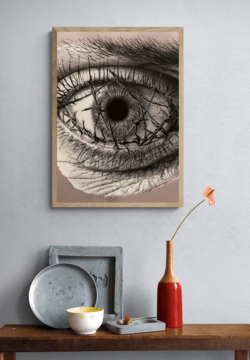 Barbed Wire Eye Illustration Poster. — room view 3
