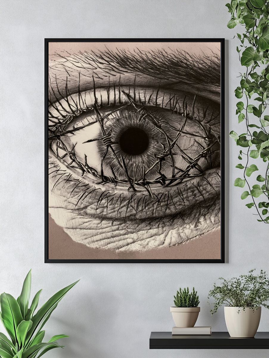 Barbed Wire Eye Illustration Poster. — room view 4
