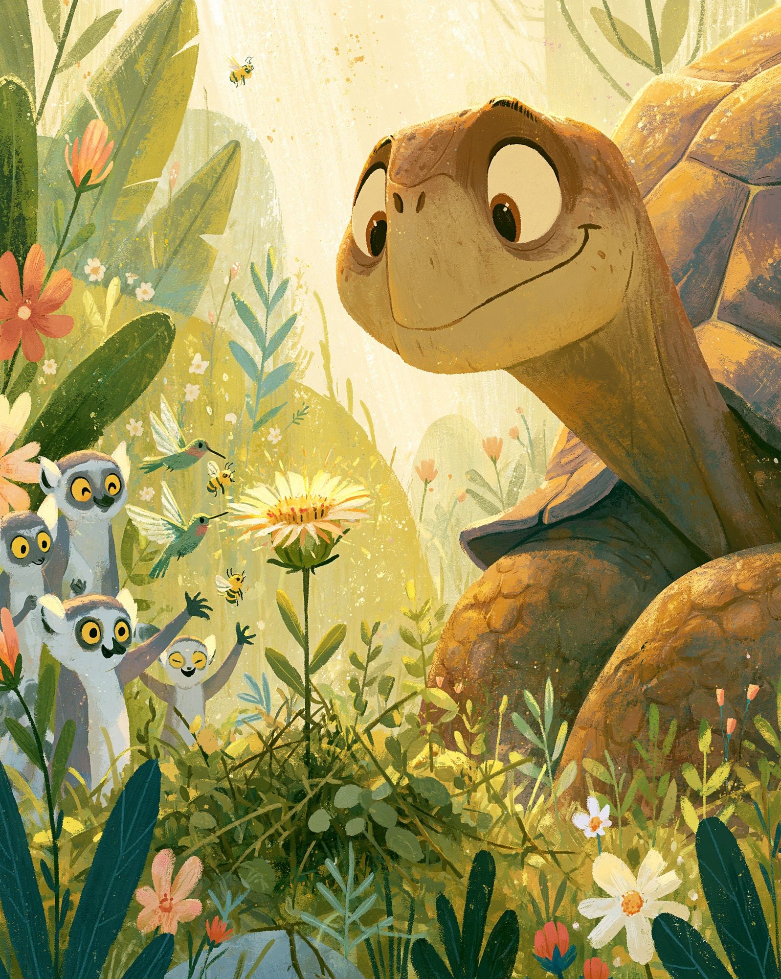 Friendly Turtle Jungle Illustration Poster. poster detail