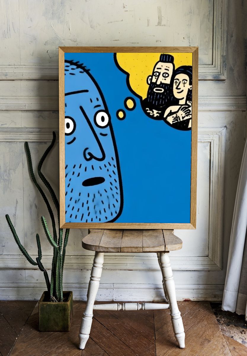 Blue Thought Bubble Illustration Poster. — room view 1