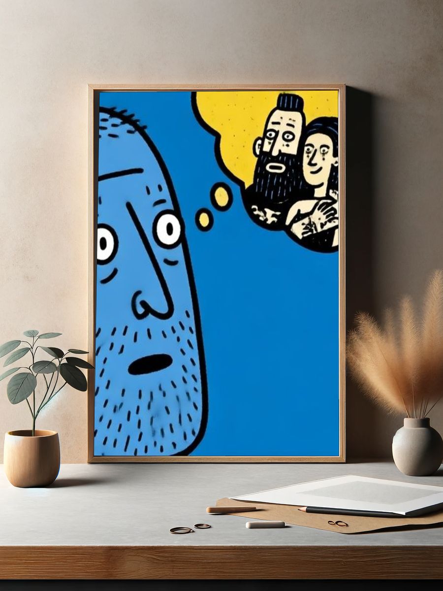 Blue Thought Bubble Illustration Poster. — room view 2