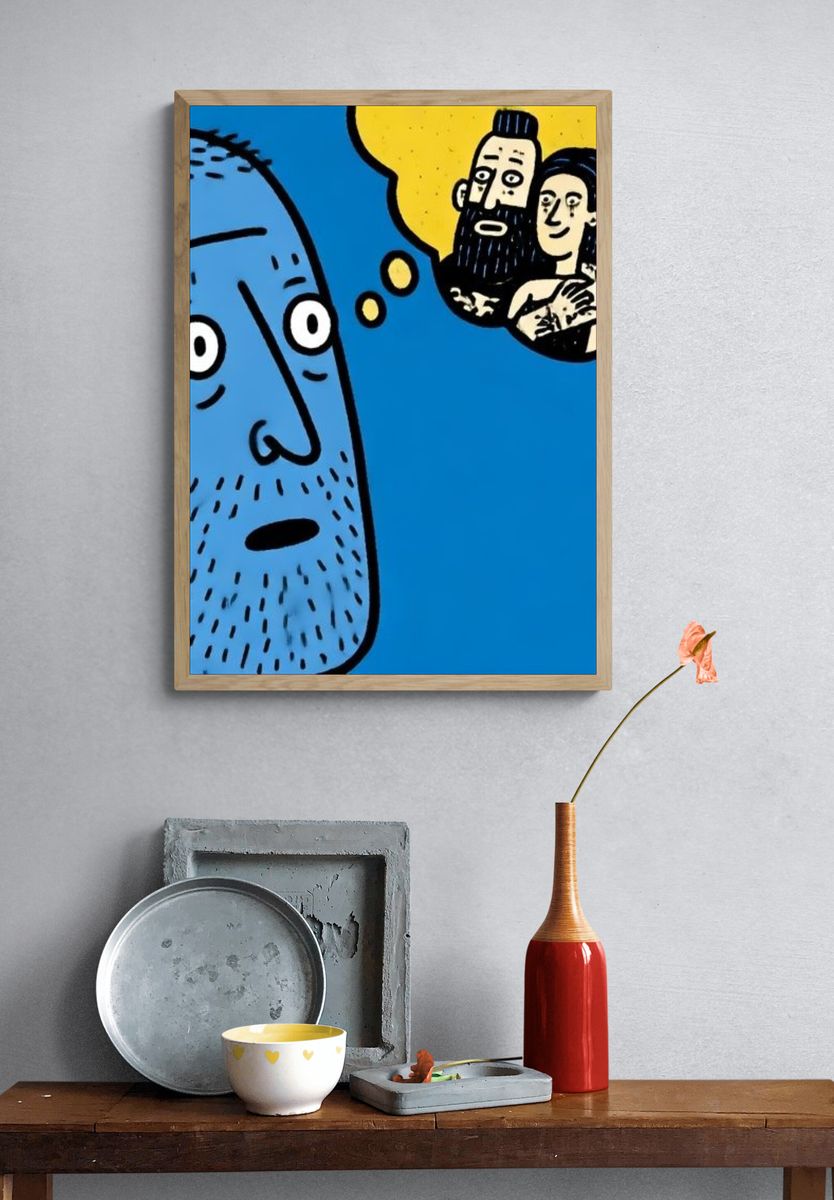 Blue Thought Bubble Illustration Poster. — room view 3