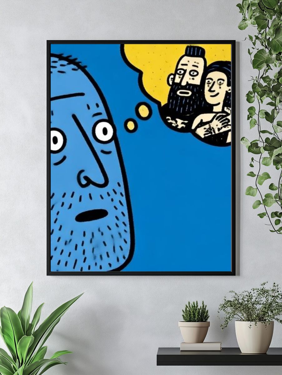 Blue Thought Bubble Illustration Poster. — room view 4