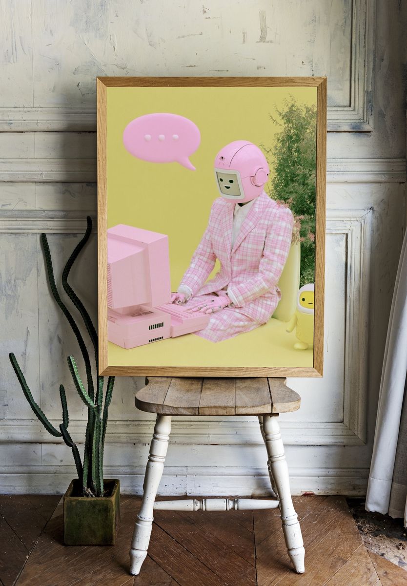 Pastel Robot Office Scene Poster. room preview