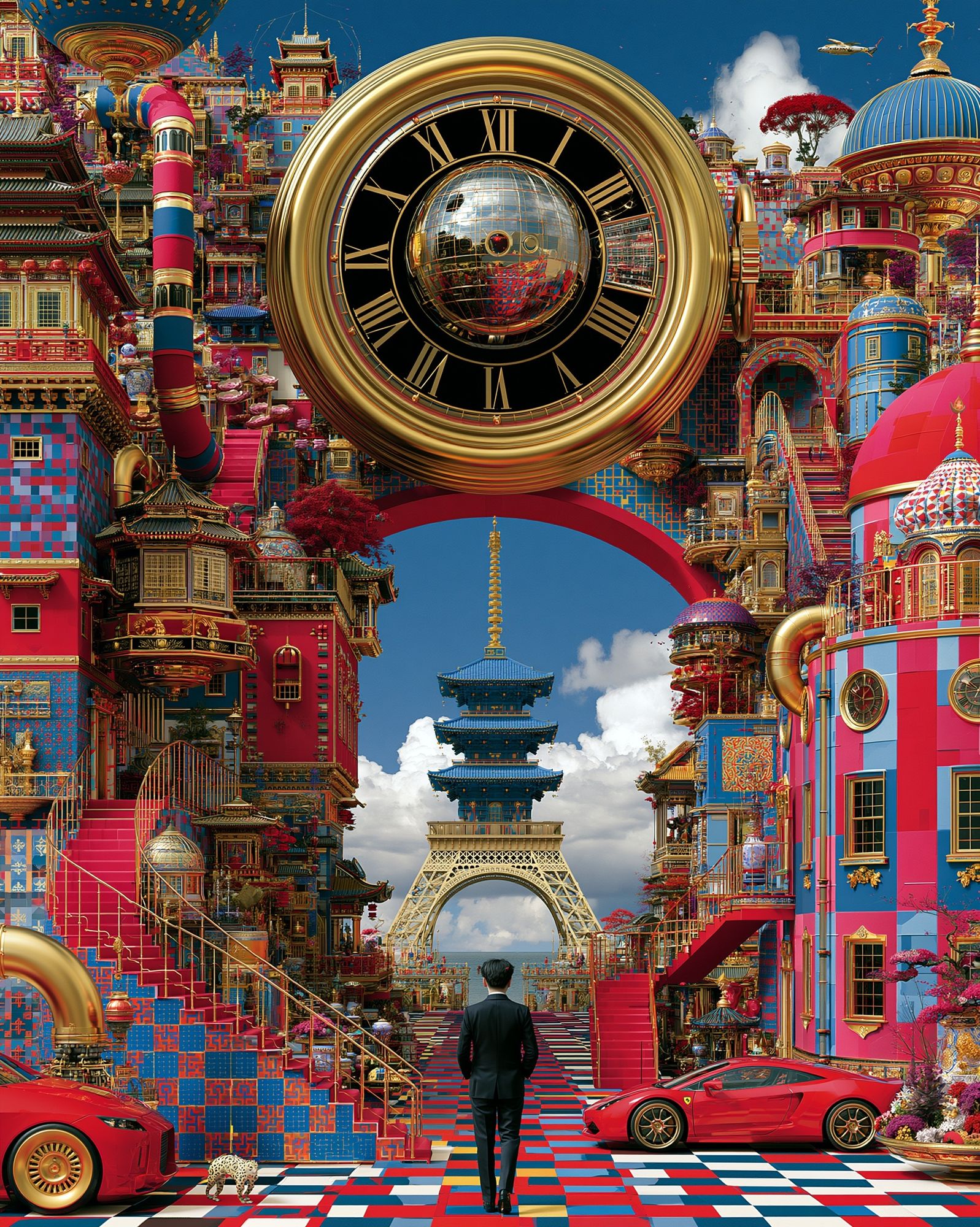 Surreal Tokyo Clockscape Print. poster detail
