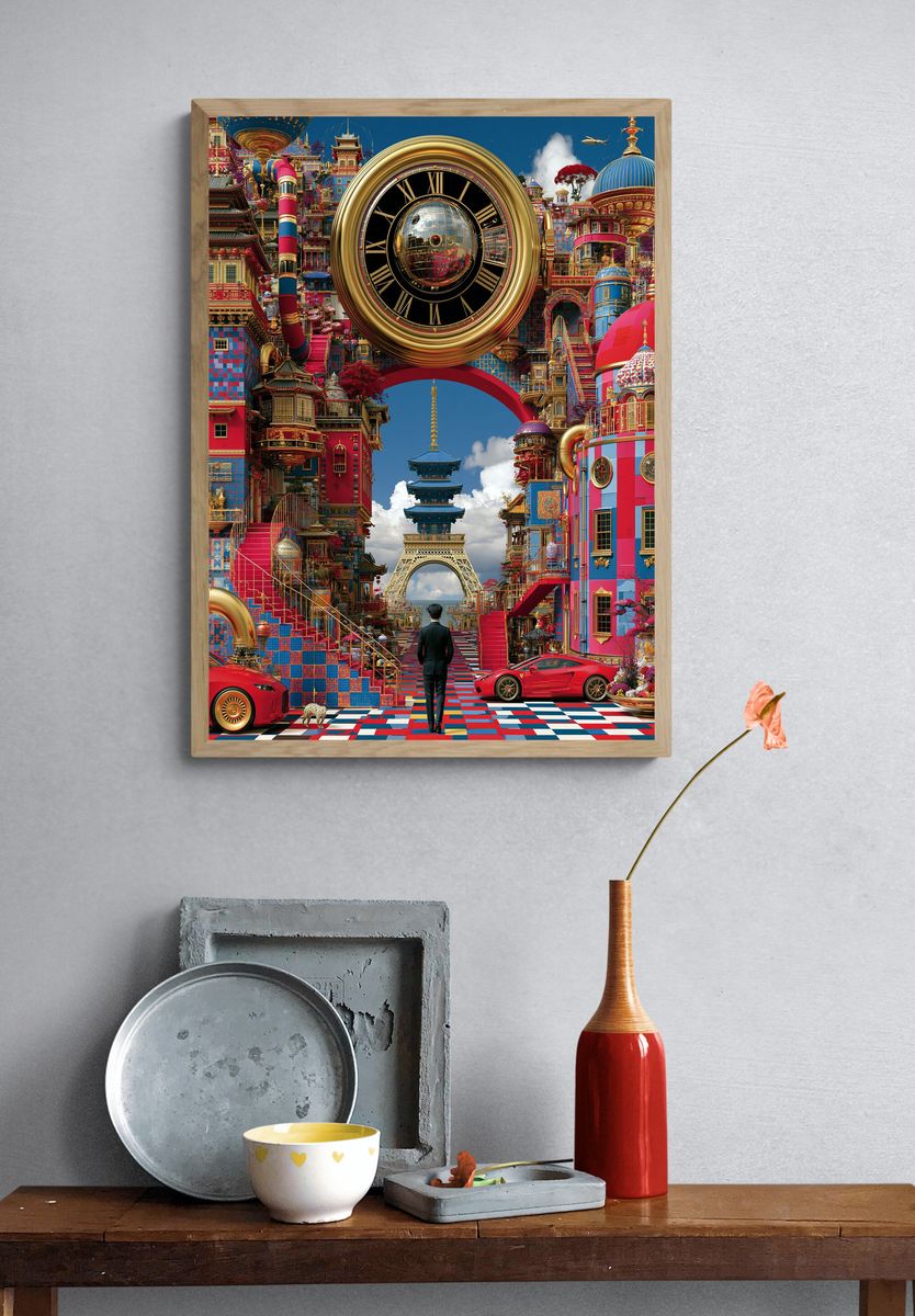 Surreal Tokyo Clockscape Print. — room view 3