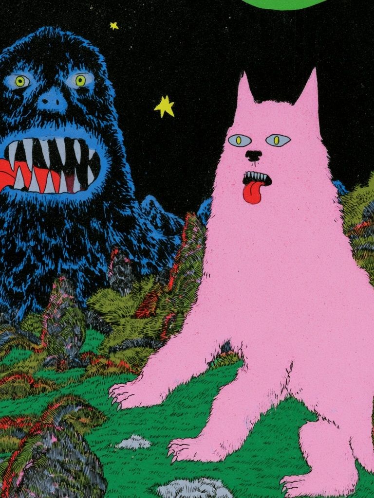 Surreal Monster Cats Illustration Poster. poster detail