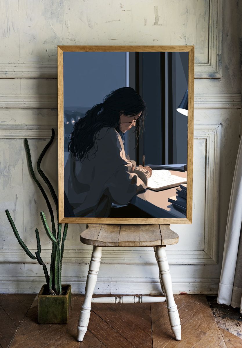 Quiet Night Study Illustration Poster. — room view 1