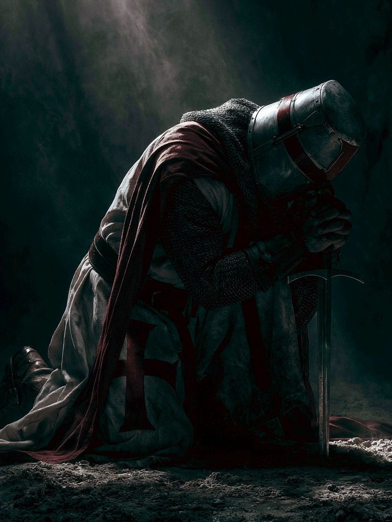Kneeling Knight — Dark Fantasy Print. poster — illustration art