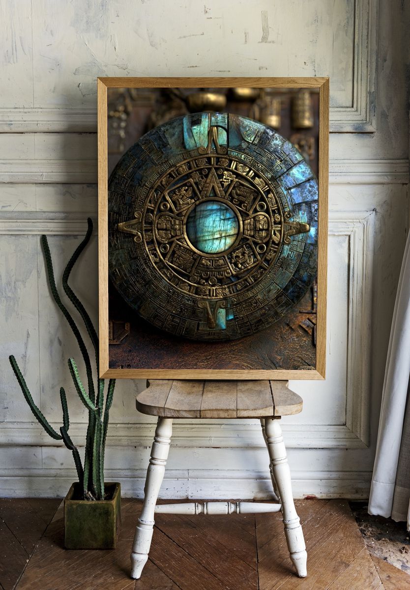 Mayan Sun Disc Illustration Poster. room preview