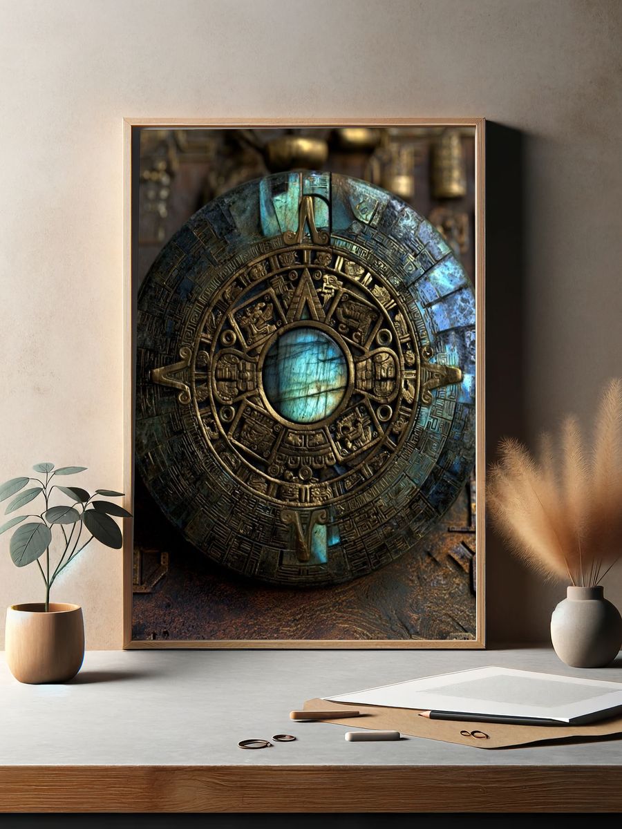 Mayan Sun Disc Illustration Poster. — room view 2