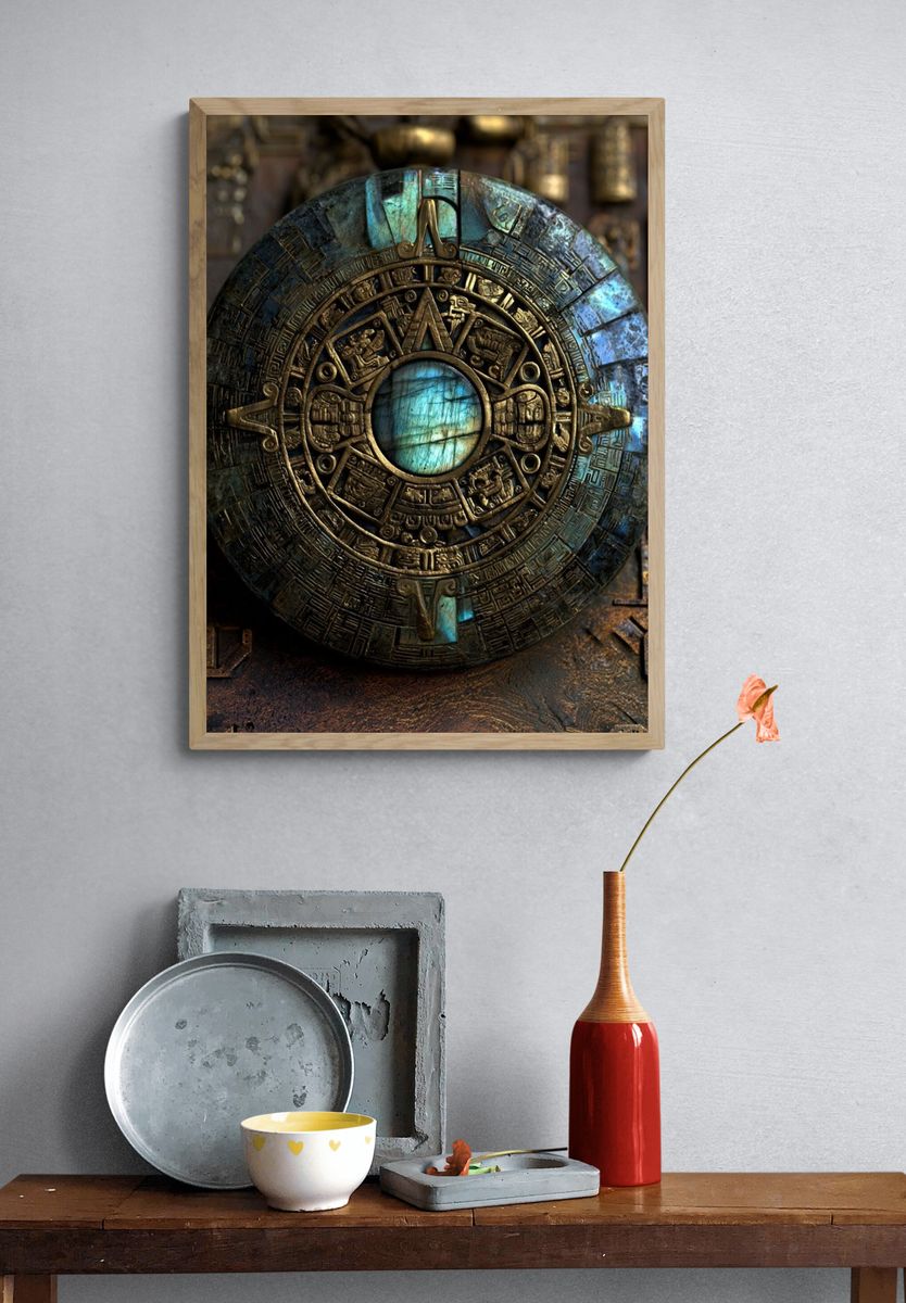Mayan Sun Disc Illustration Poster. — room view 3