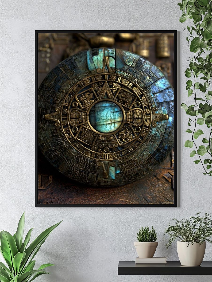 Mayan Sun Disc Illustration Poster. — room view 4