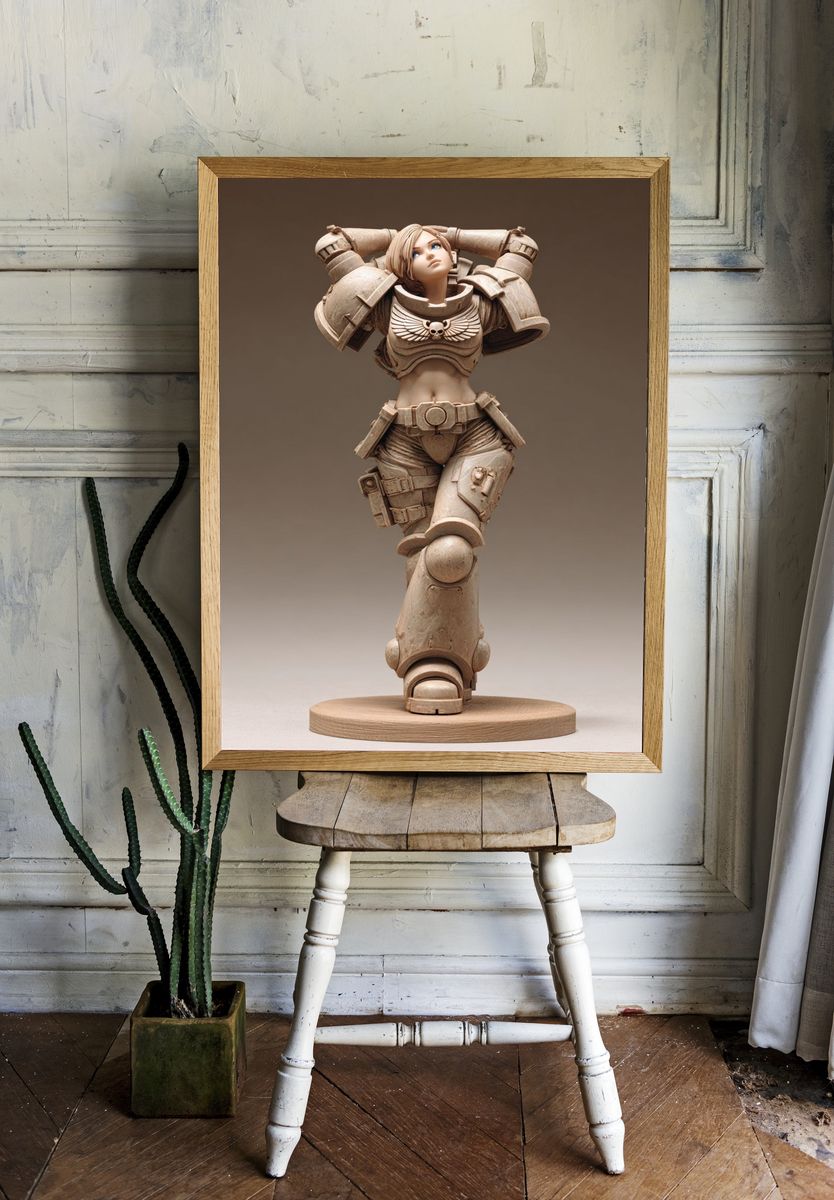 Warrior Statue Illustration Poster. — room view 1
