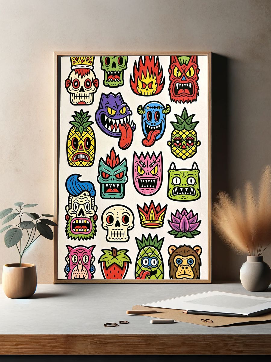 Tropical Monster Mask Illustration Poster. — room view 2