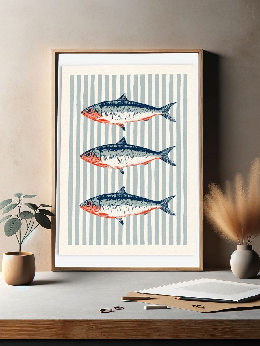 Three Fish Illustration Poster. — room view 2