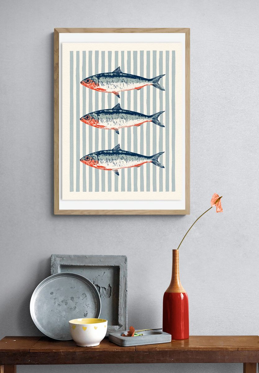 Three Fish Illustration Poster. — room view 3
