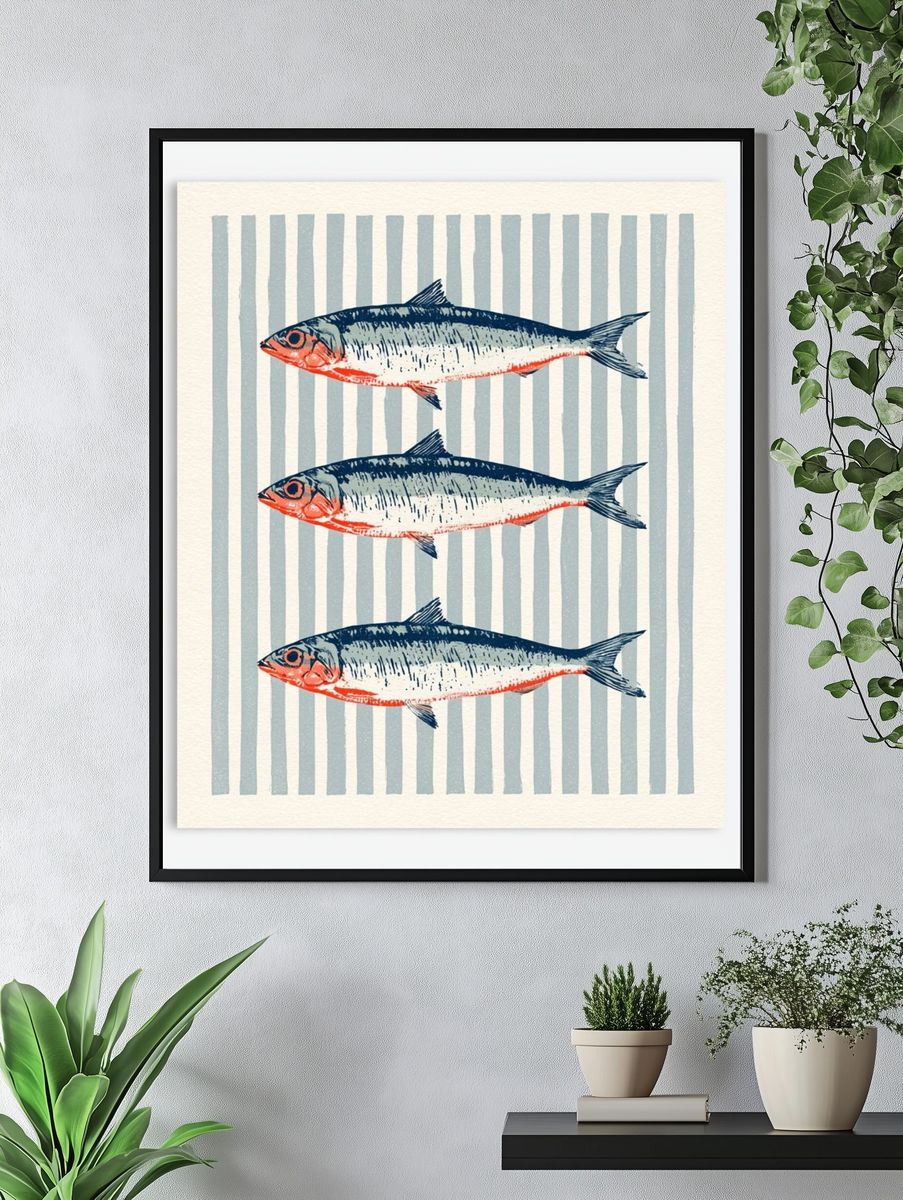 Three Fish Illustration Poster. — room view 4