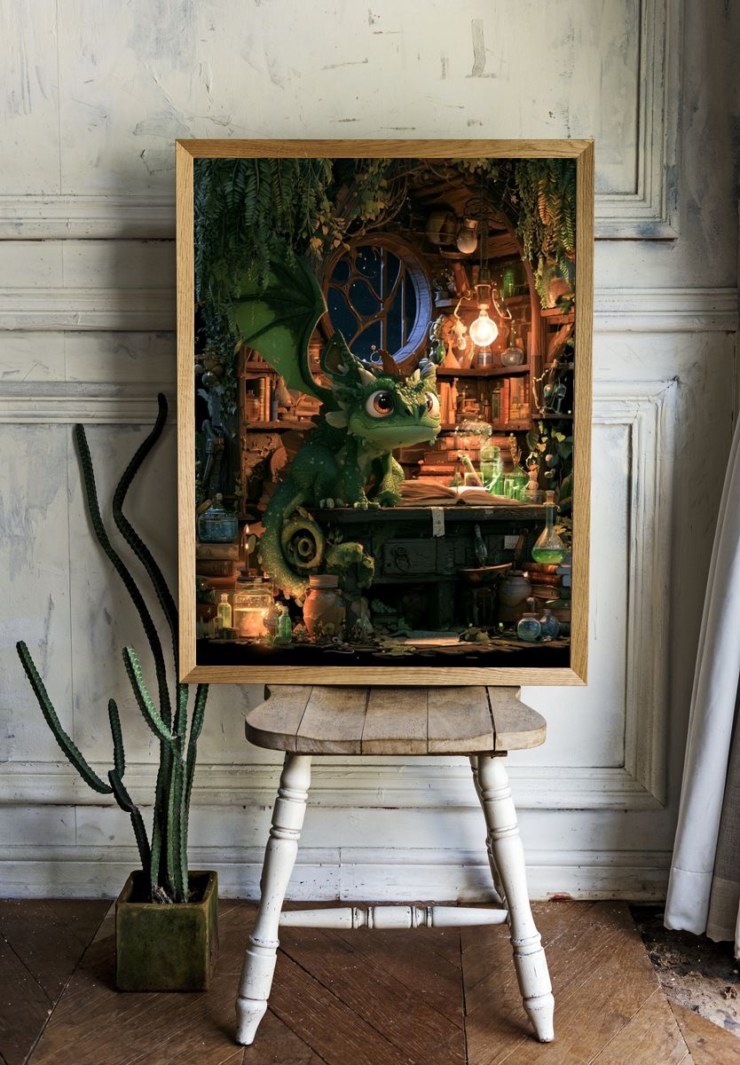 Forest Dragon Study Illustration Poster. — room view 1