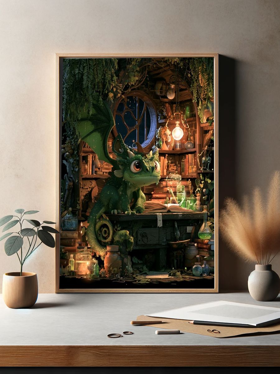 Forest Dragon Study Illustration Poster. — room view 2