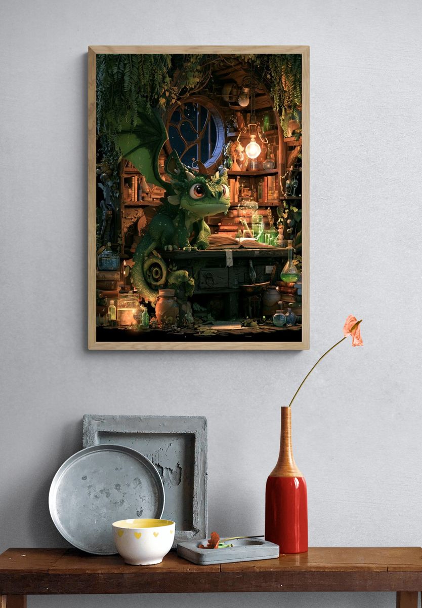 Forest Dragon Study Illustration Poster. — room view 3