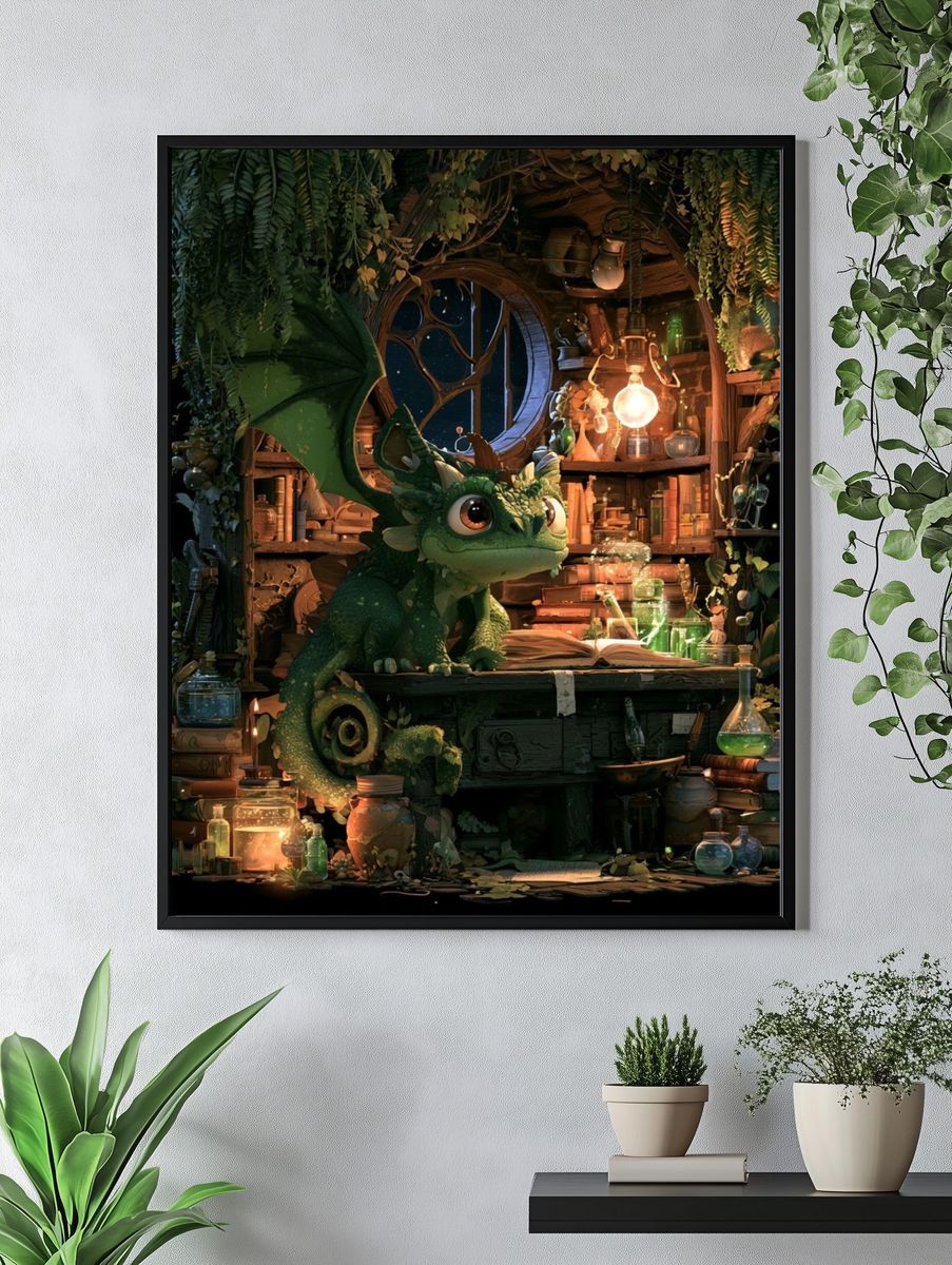 Forest Dragon Study Illustration Poster. — room view 4