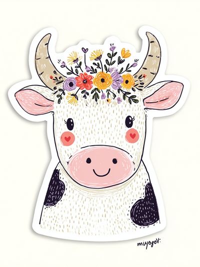 Floral Cow Illustration Poster. poster
