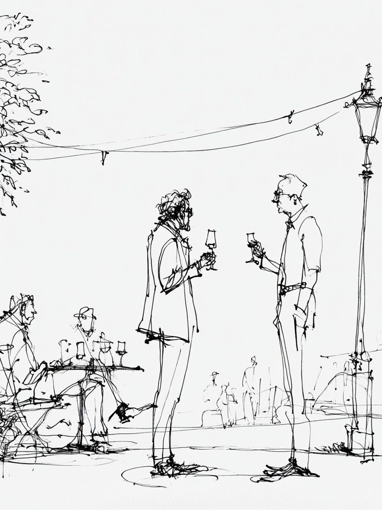 Café Conversation Line Art Poster. poster detail