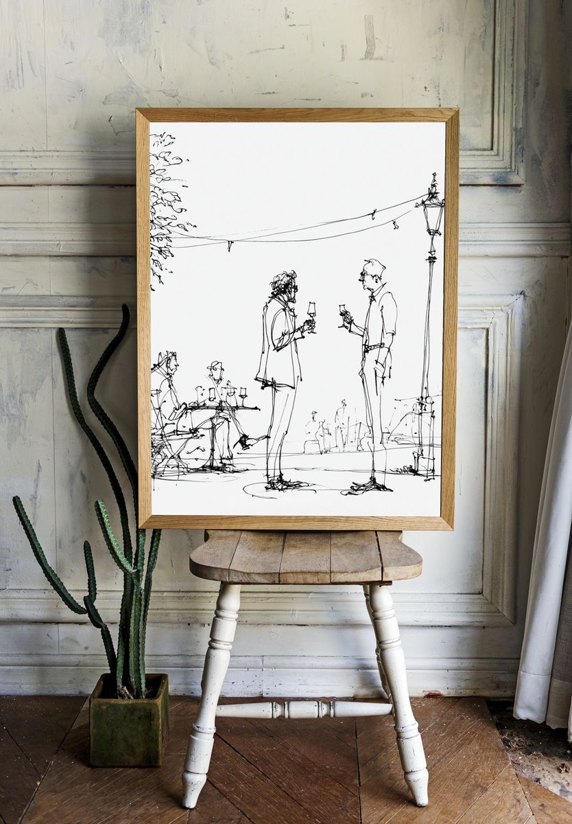 Café Conversation Line Art Poster. room preview