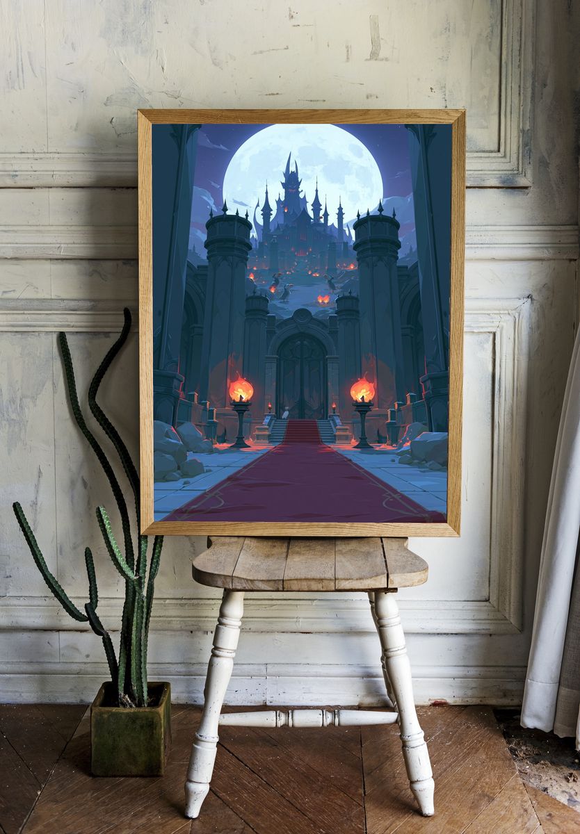 Moonlit Gothic Castle Fantasy Poster. room preview