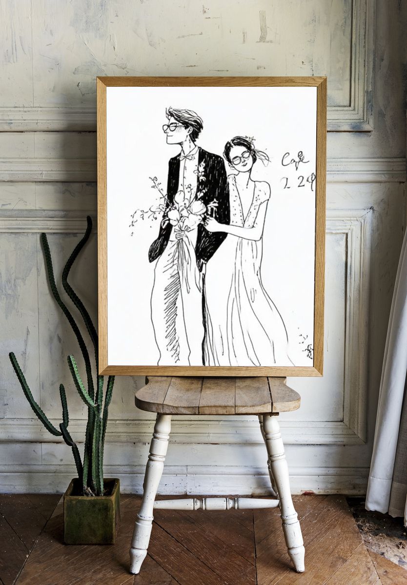 Couple Line Art Print. room preview