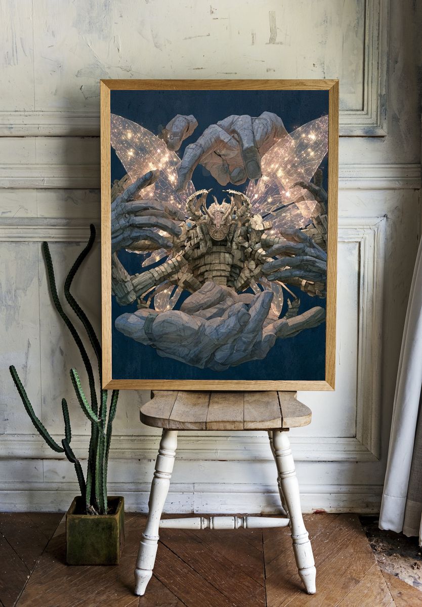 Celestial Hands Surrealism Poster. room preview