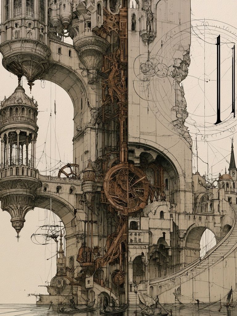 Steampunk Cityscape Illustration Poster. poster detail