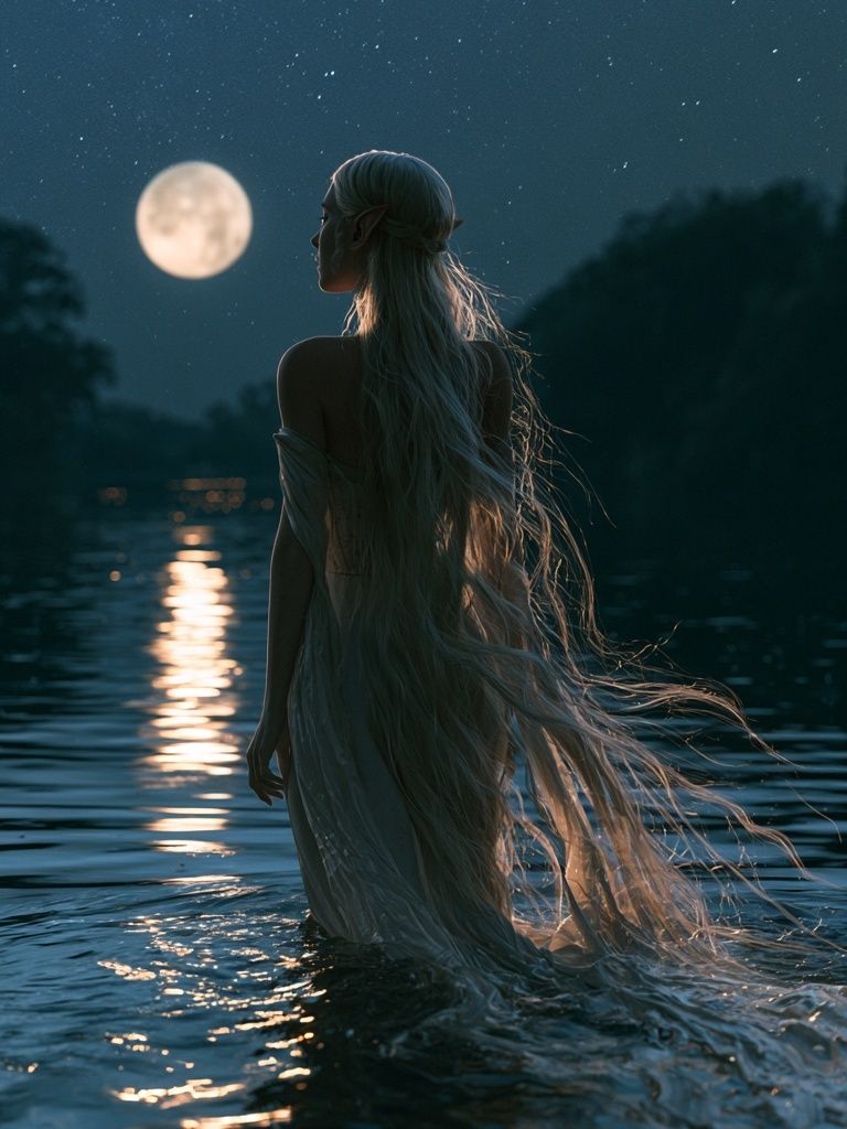 Moonlit Elf by the Lake Poster. poster detail