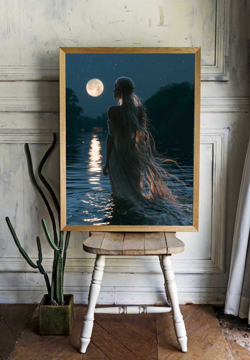 Moonlit Elf by the Lake Poster. room preview