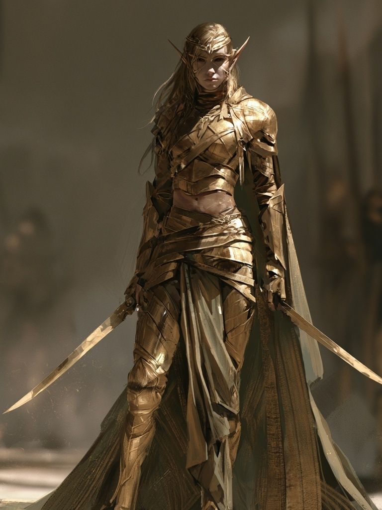 Golden Elf Warrior Fantasy Print. poster detail