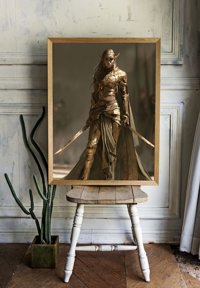 Golden Elf Warrior Fantasy Print. — room view 1