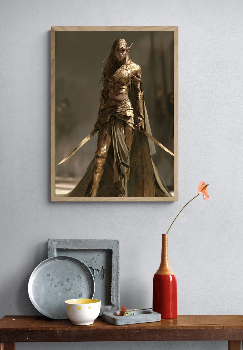 Golden Elf Warrior Fantasy Print. — room view 3