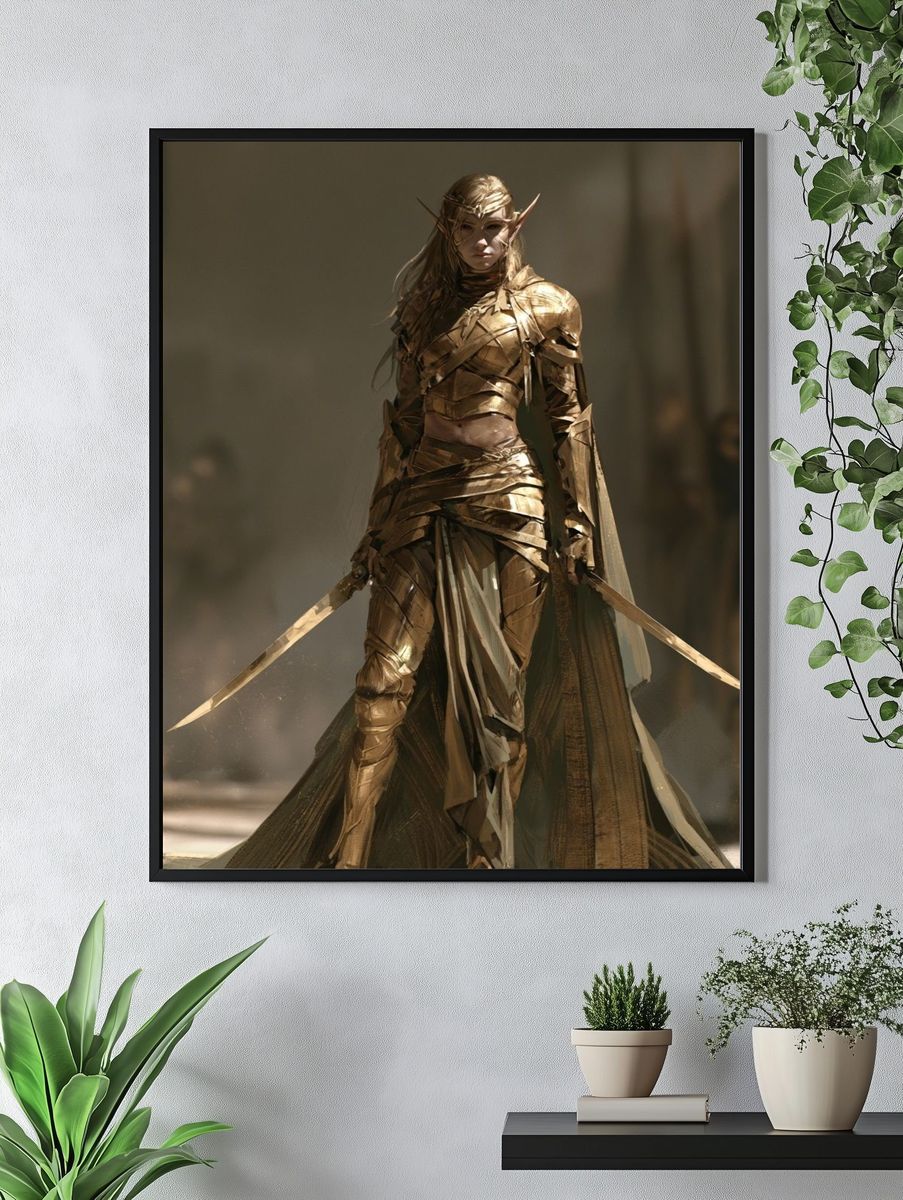 Golden Elf Warrior Fantasy Print. — room view 4