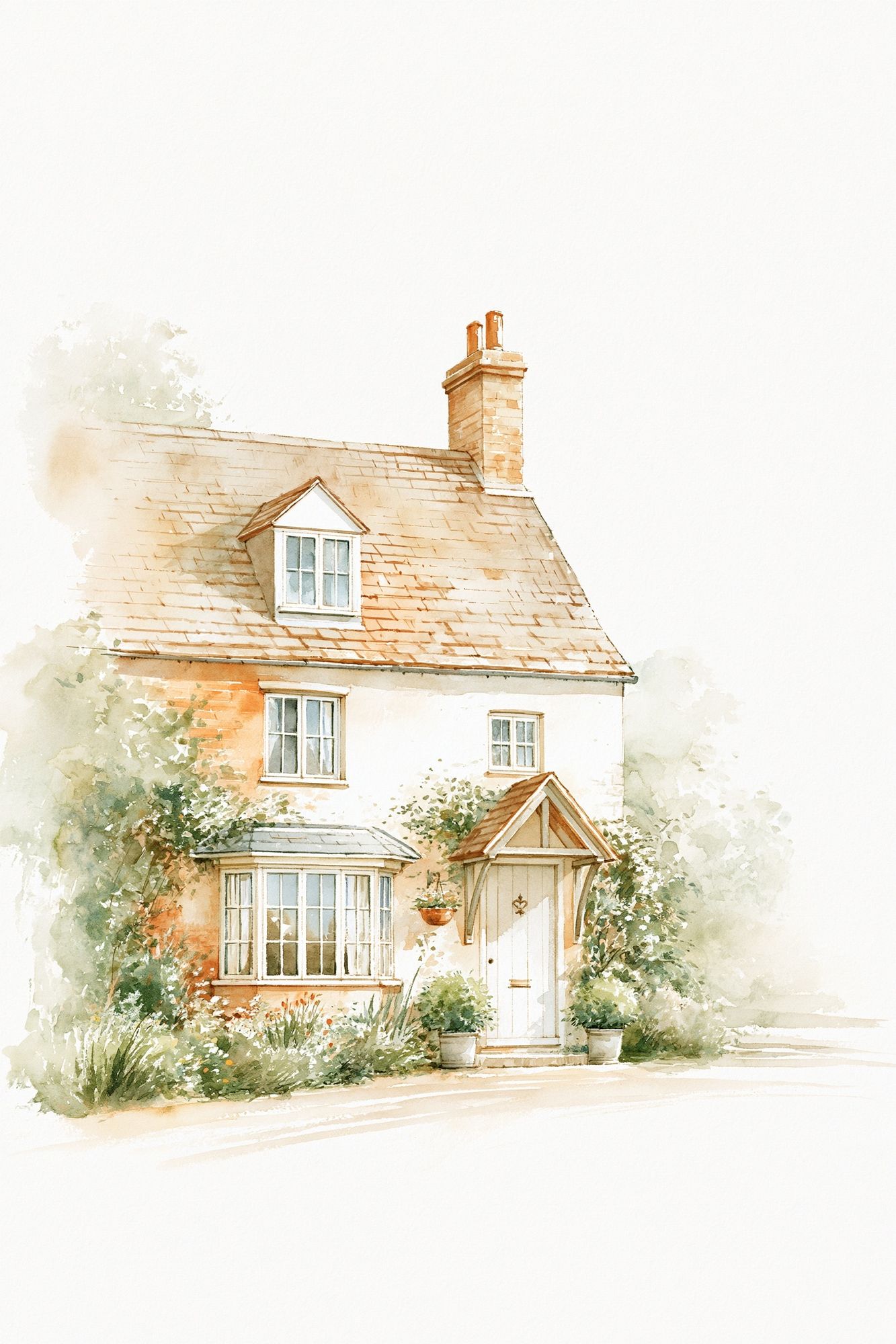 Cottage House Watercolor Poster. poster — illustration art