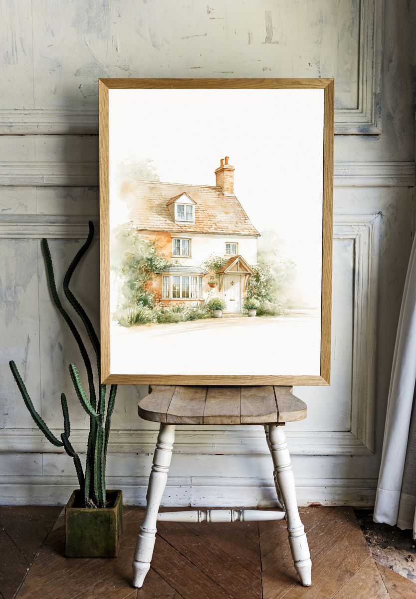 Cottage House Watercolor Poster. — room view 1
