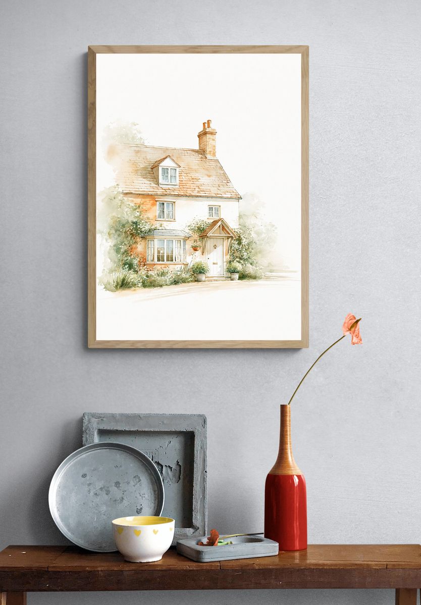 Cottage House Watercolor Poster. — room view 3