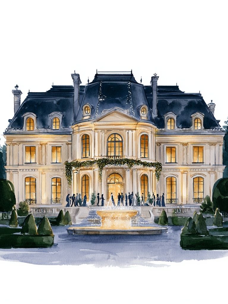 Grand Paris Mansion Watercolor Print. poster detail